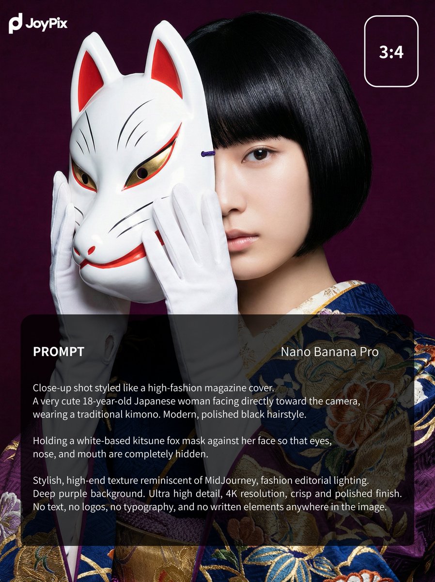 Purple Kimono White Fox Mask