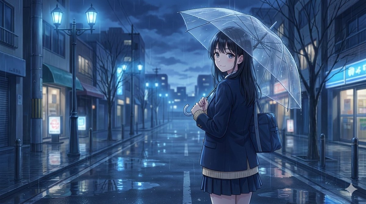 Rainy Night Anime Girl Glance