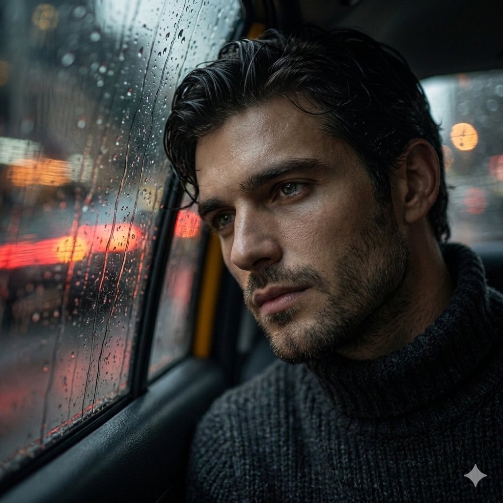 Cinematic Rainy Taxi Portrait Mood