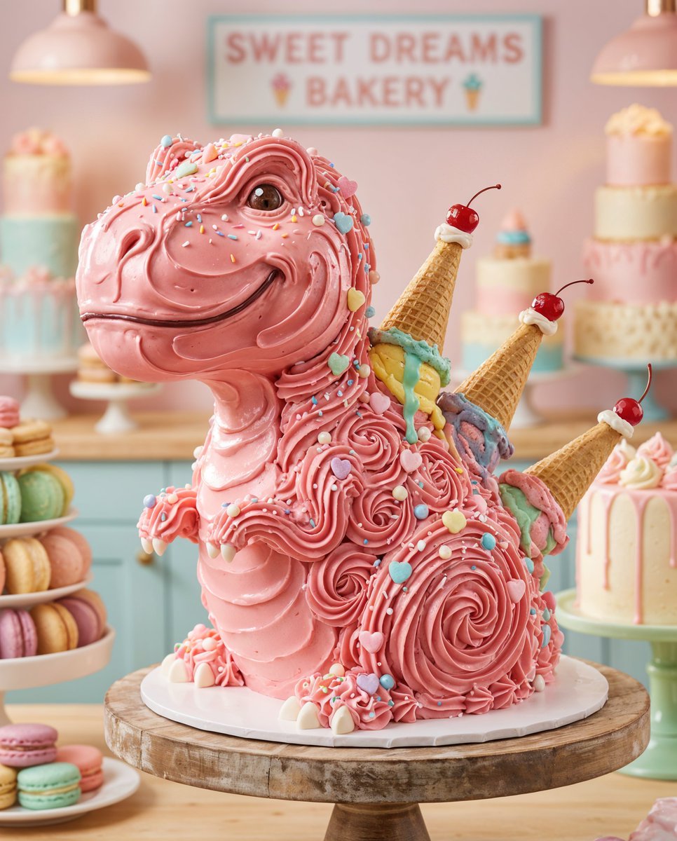 Pink Icing T-Rex Cake