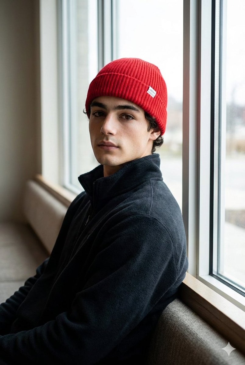 Man in Red Hat Window Portrait