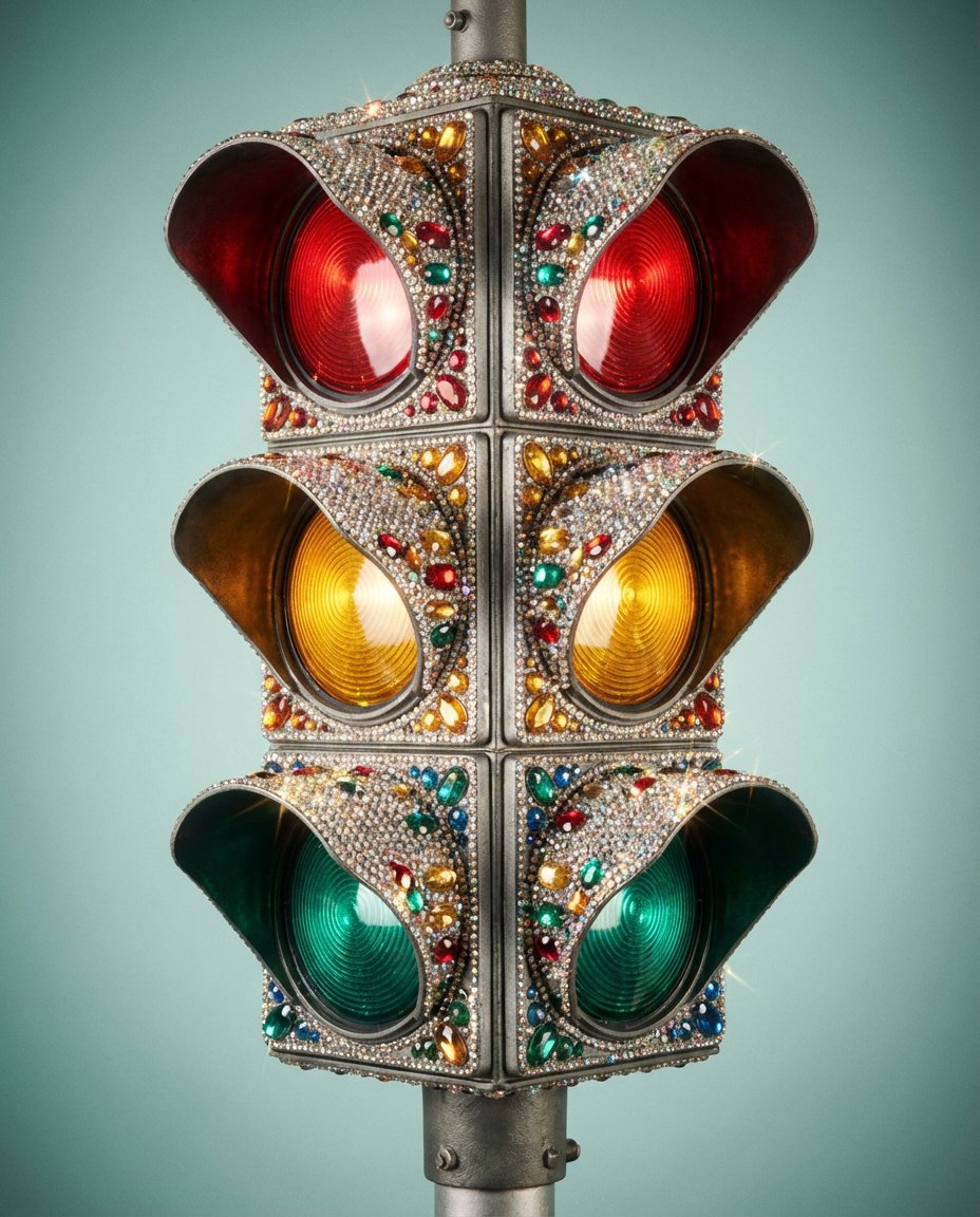 Vintage Gemstone Traffic Light Closeup