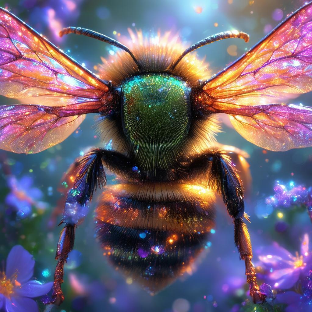 Macro Anime Bee With Glowing Veined Wings
