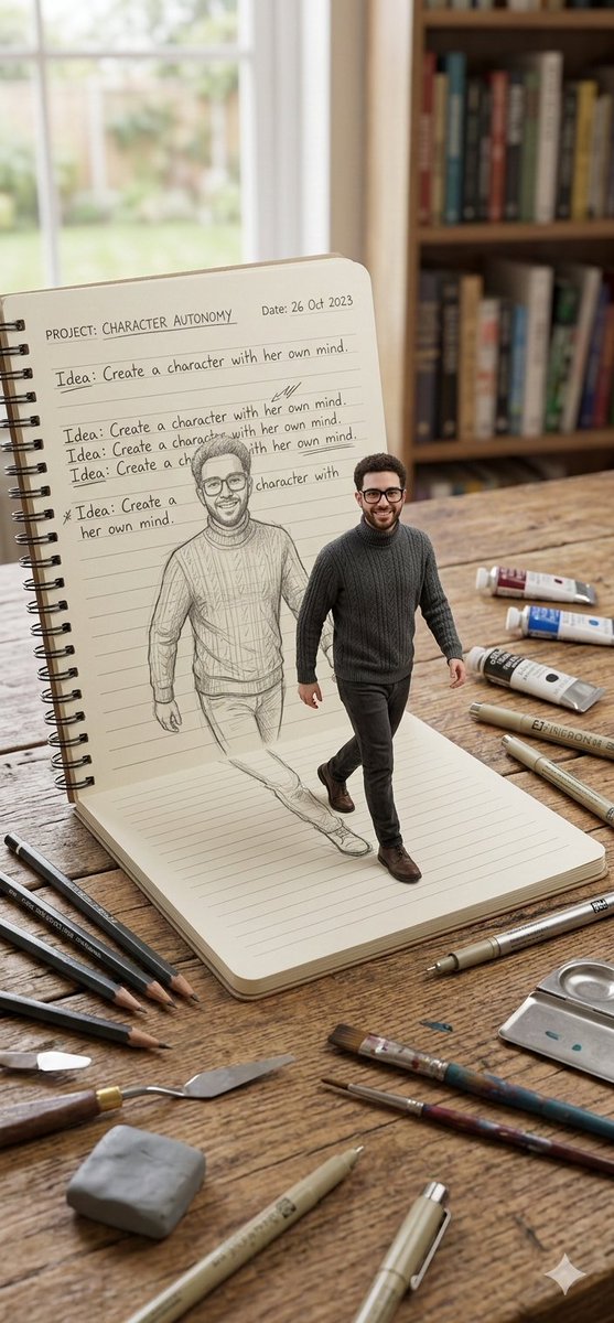 Character Leaping Out of Sketchbook