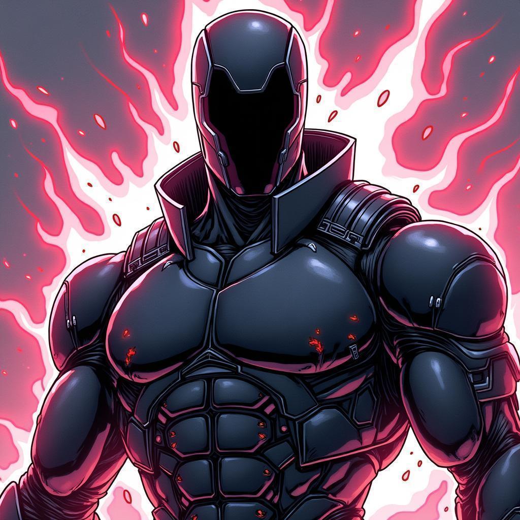 Sleek Black Armored Fighter in Electric Manga