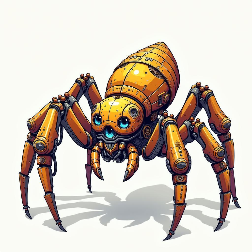 Steampunk Robot Spider With Chibi Anime Eyes