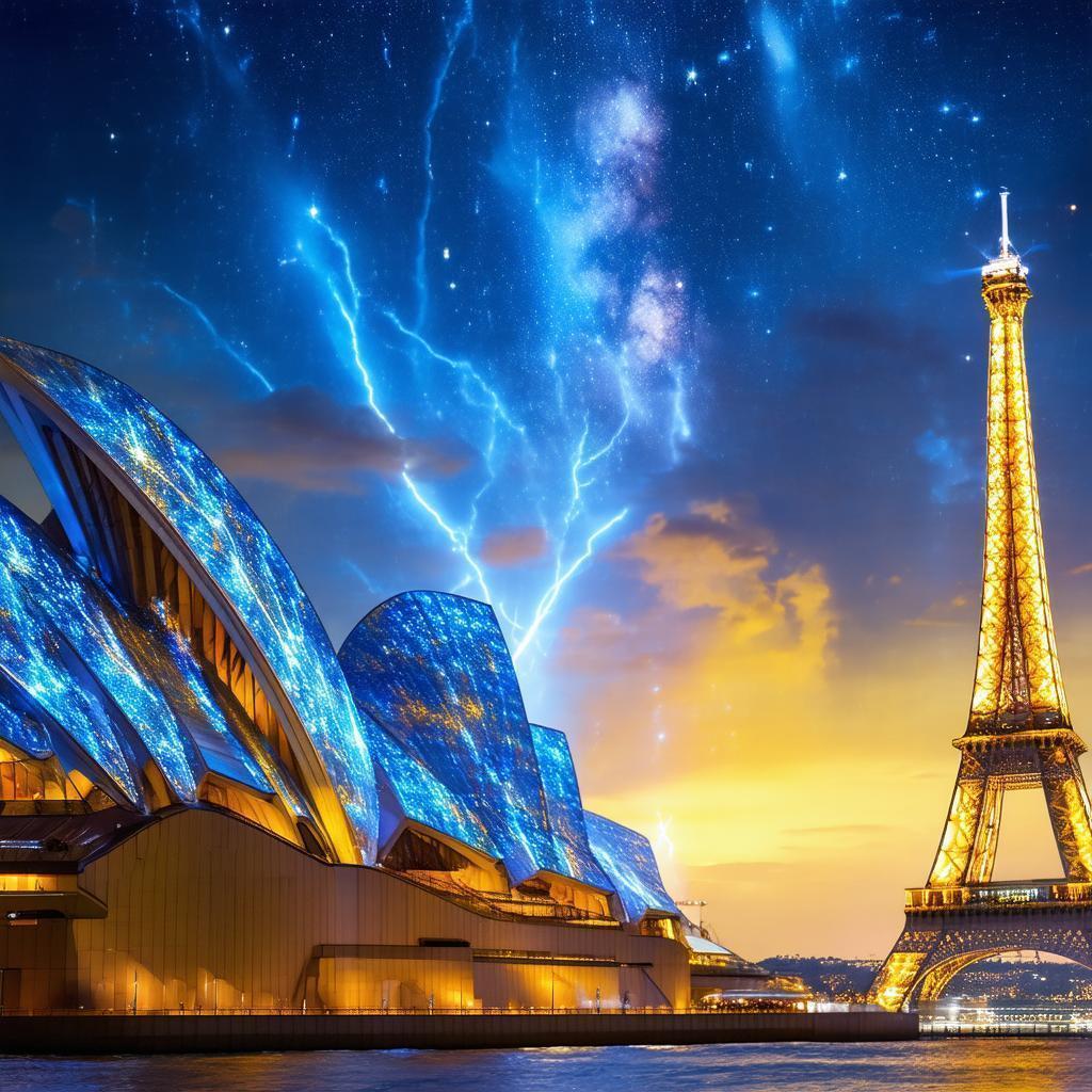 Sydney Opera House Meets Eiffel Tower Nightfall