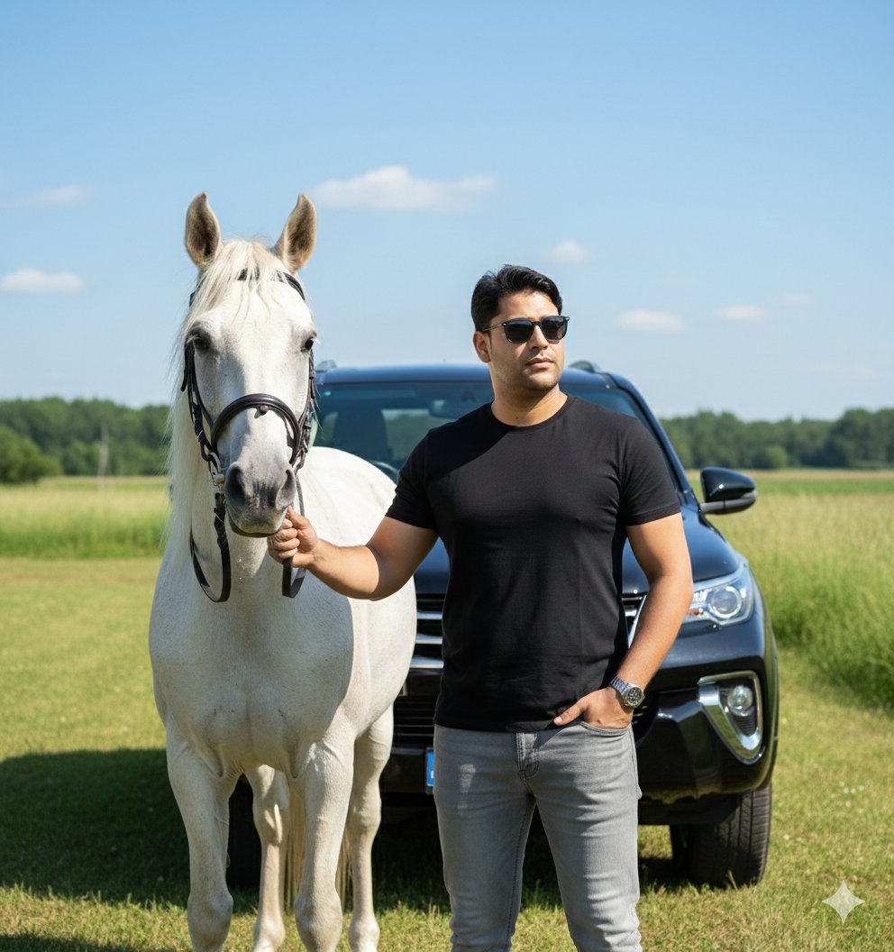Stylish Man White Horse SUV