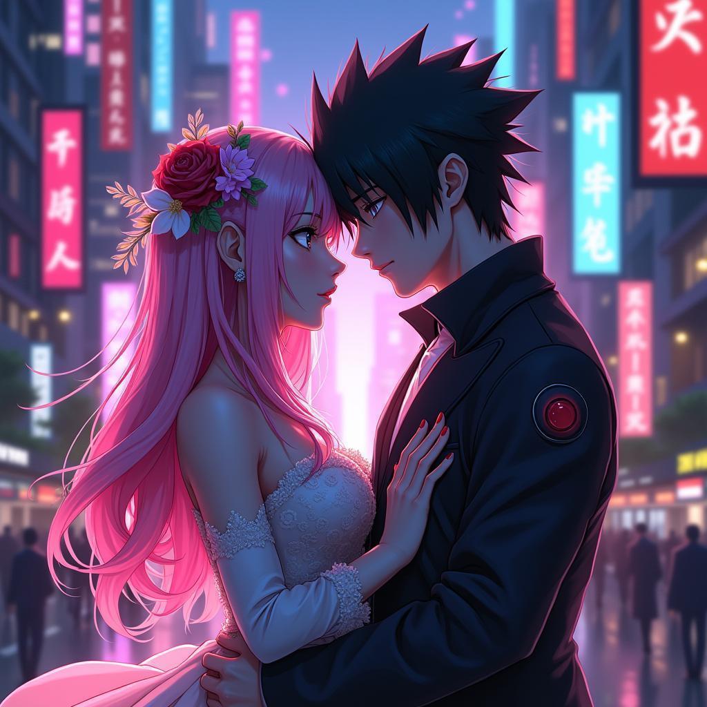 Neon Wedding Portrait of Sasuke and Sakura