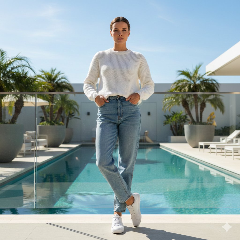 Confident Woman by Luxury Pool