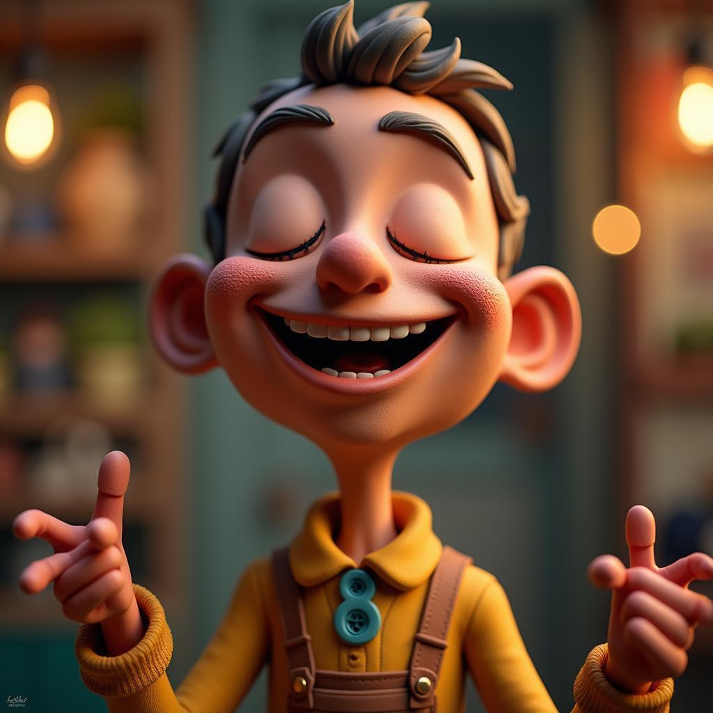 Claymation Happy Mask Salesman Smiling Serenely