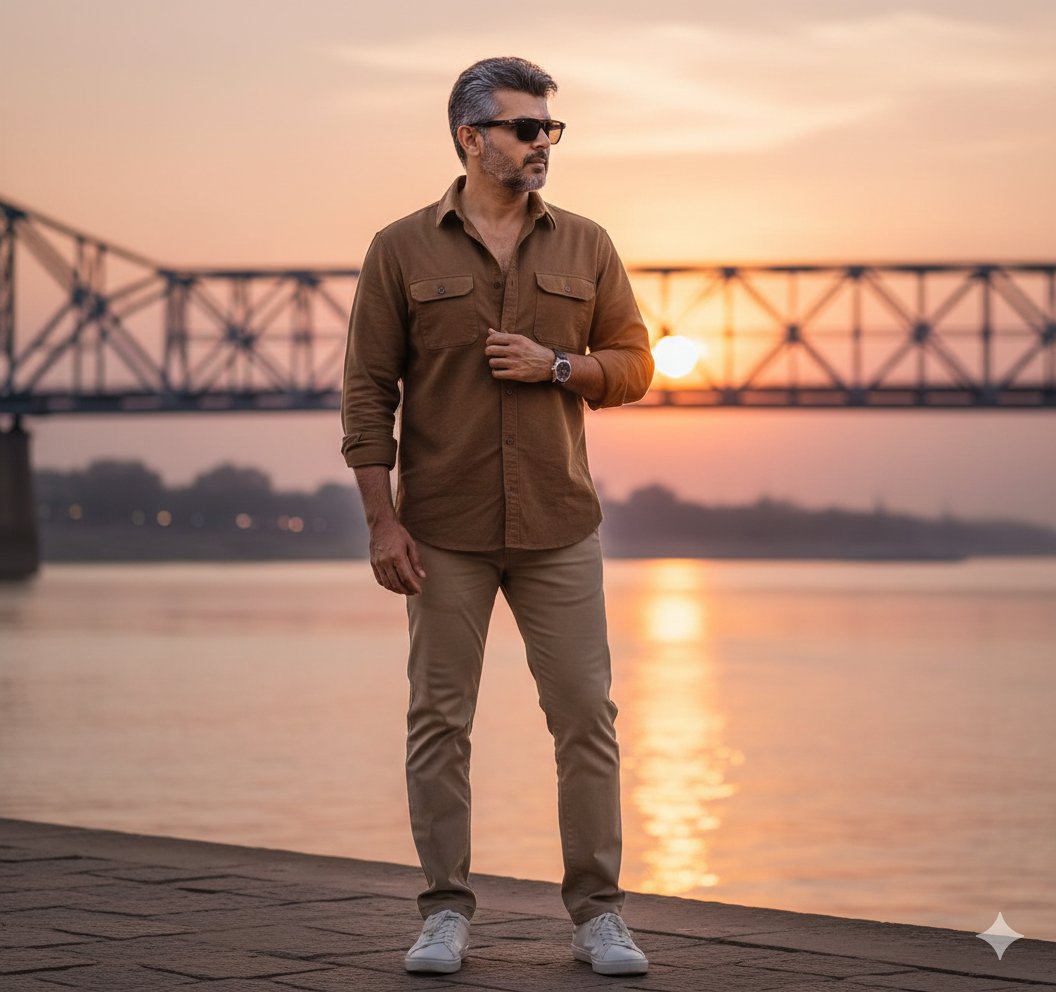 Stylish Man at Riverside Sunset