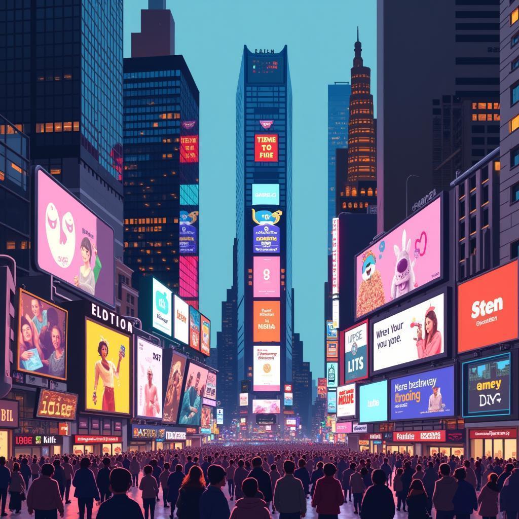 Eight Bit Times Square Buzzing With Neon