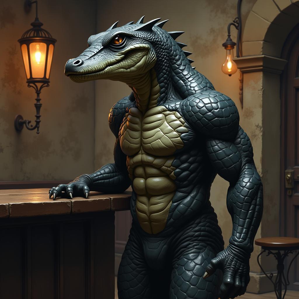 Cubist Lizardfolk Warrior at the Old Inn