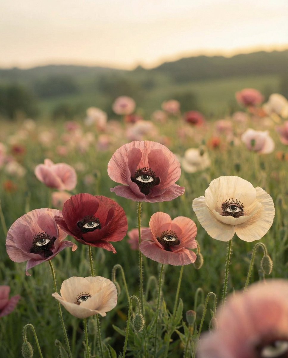 Surreal Poppy Field With Eyes