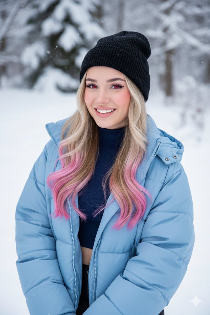 Pink-Tip Girl Winter Smile