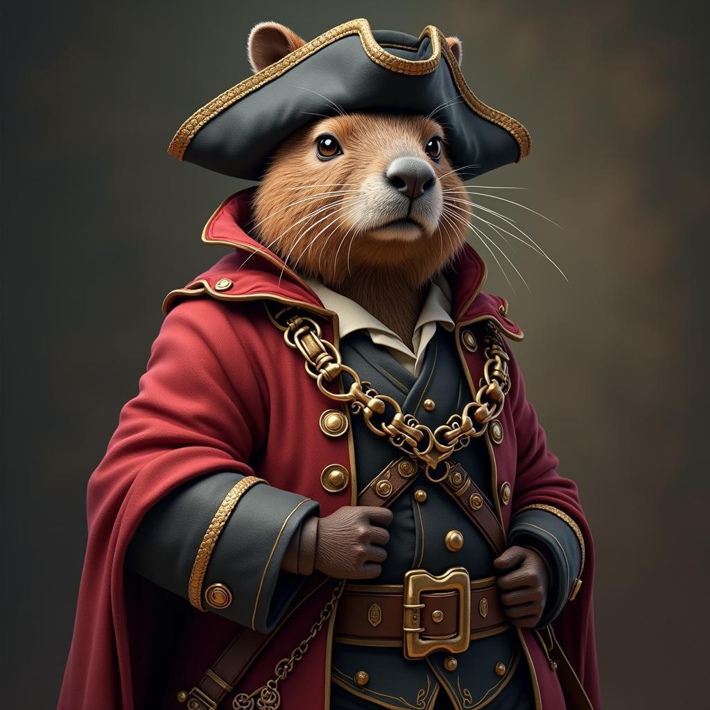 Anthropomorphic Capybara Pirate in Intricate Attire