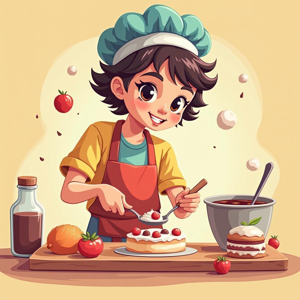 Teen Baking Sweets in Bold Cutout Animation