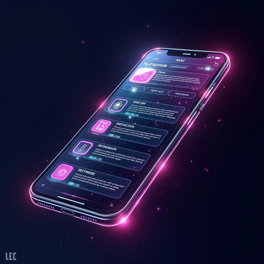 Futuristic Phone With Holographic Glitch Interface