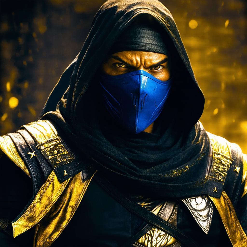 Masked Mortal Kombat Fighter in Gold Cloak
