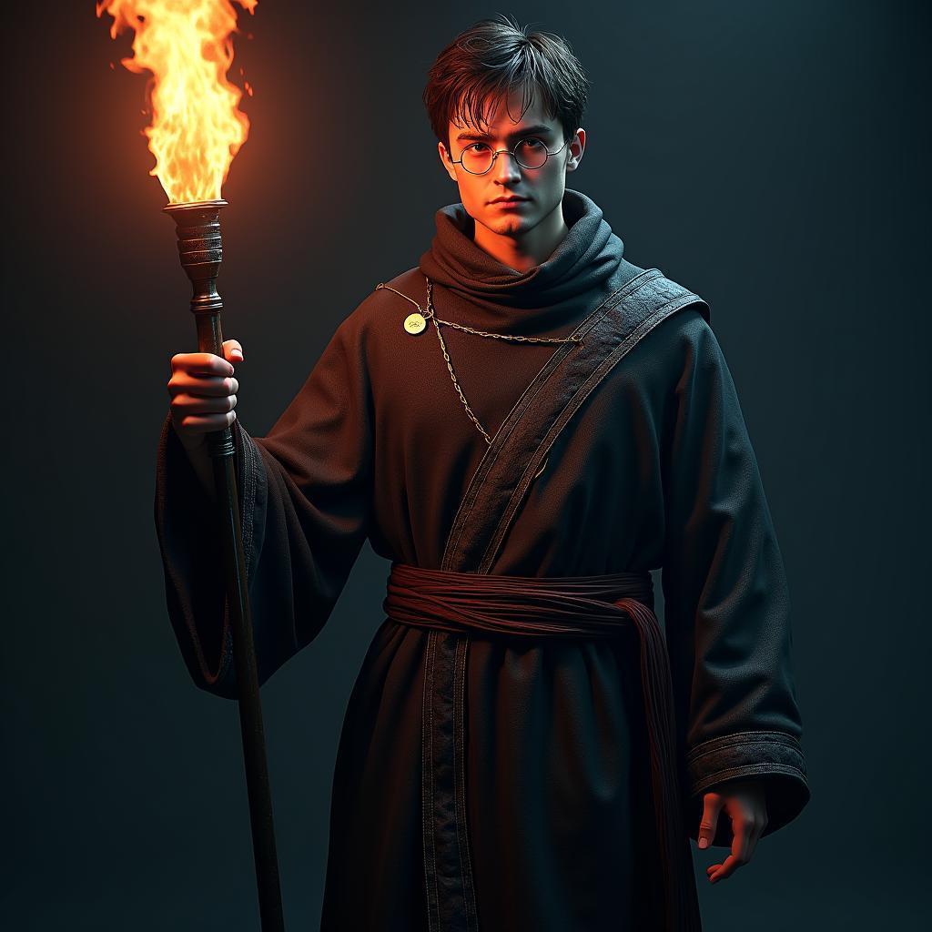 Daniel Radcliffe Wielding a Glowing Fire Staff