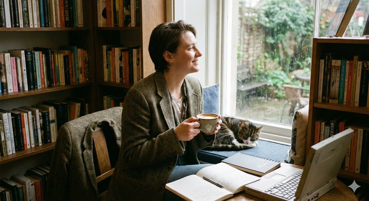 Cozy Cafe Window Candid Moment