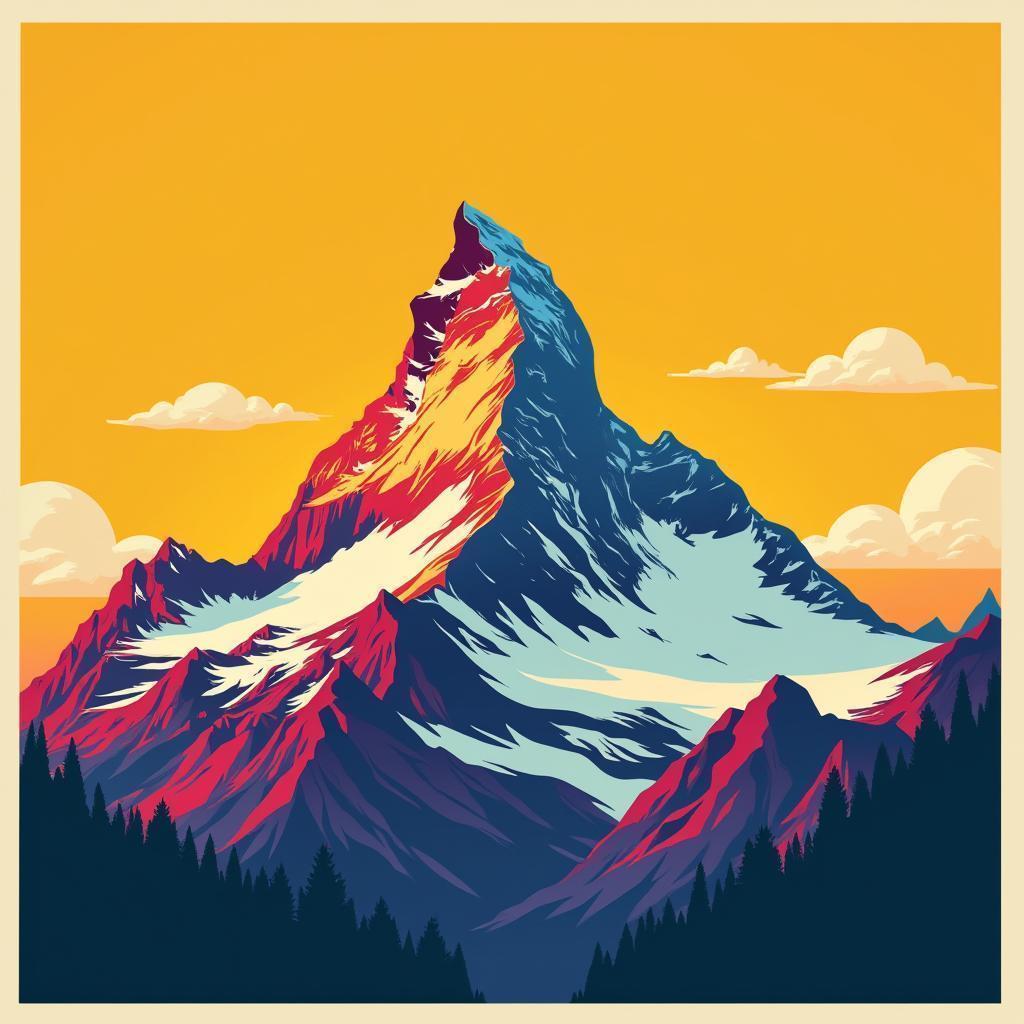 Bold Pop Art Mountain Peak in Flat Color