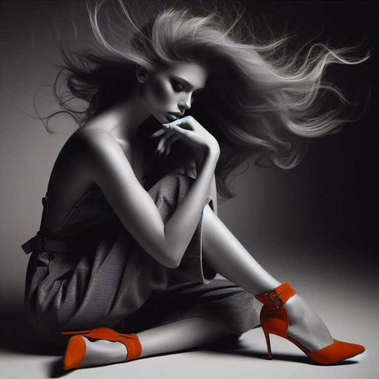 Monochrome Woman in Orange Heels