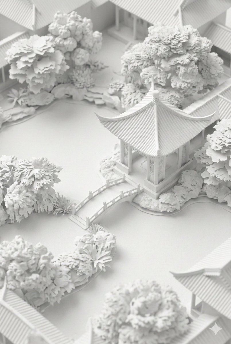 White Miniature Chinese Garden