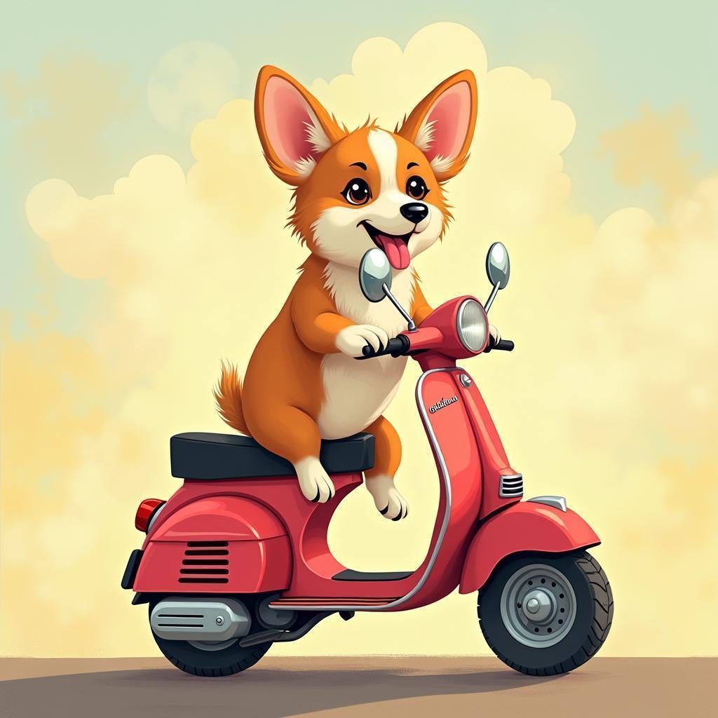 Pastel Corgi Riding a Scooter Joyfully