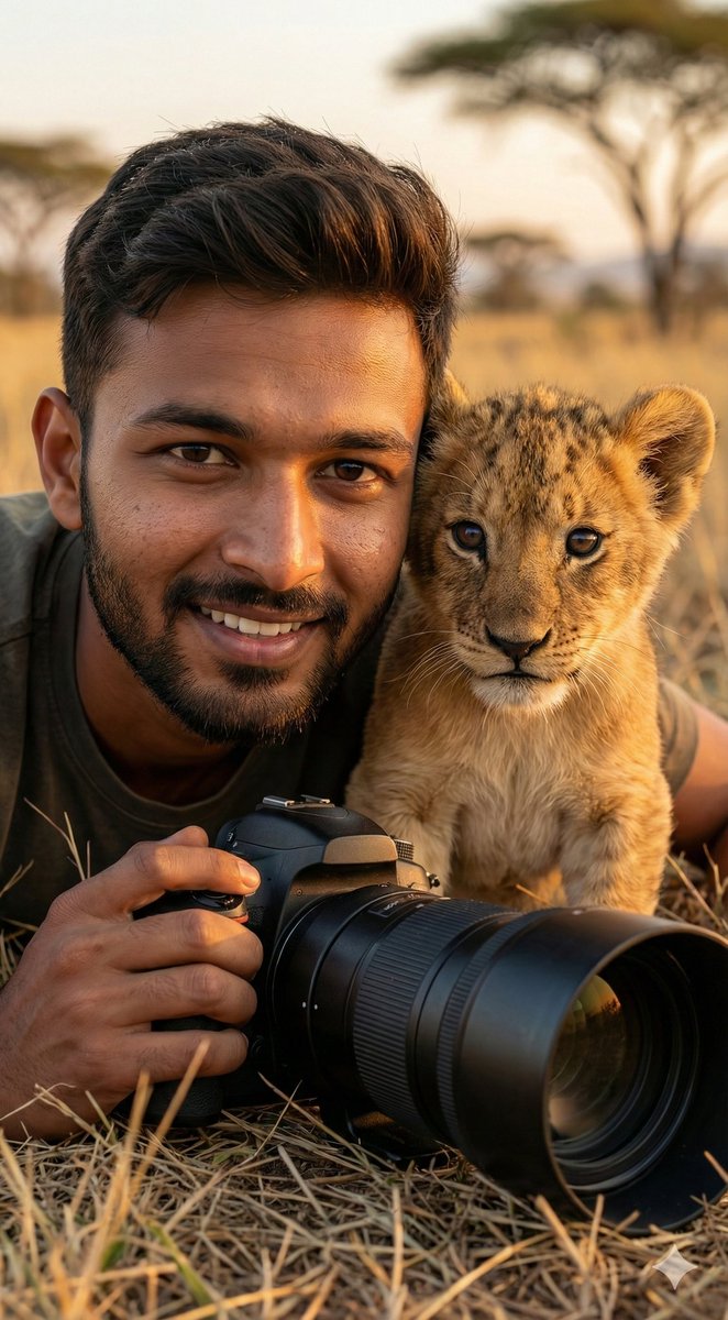 Photographer And Lion Cub Closeup