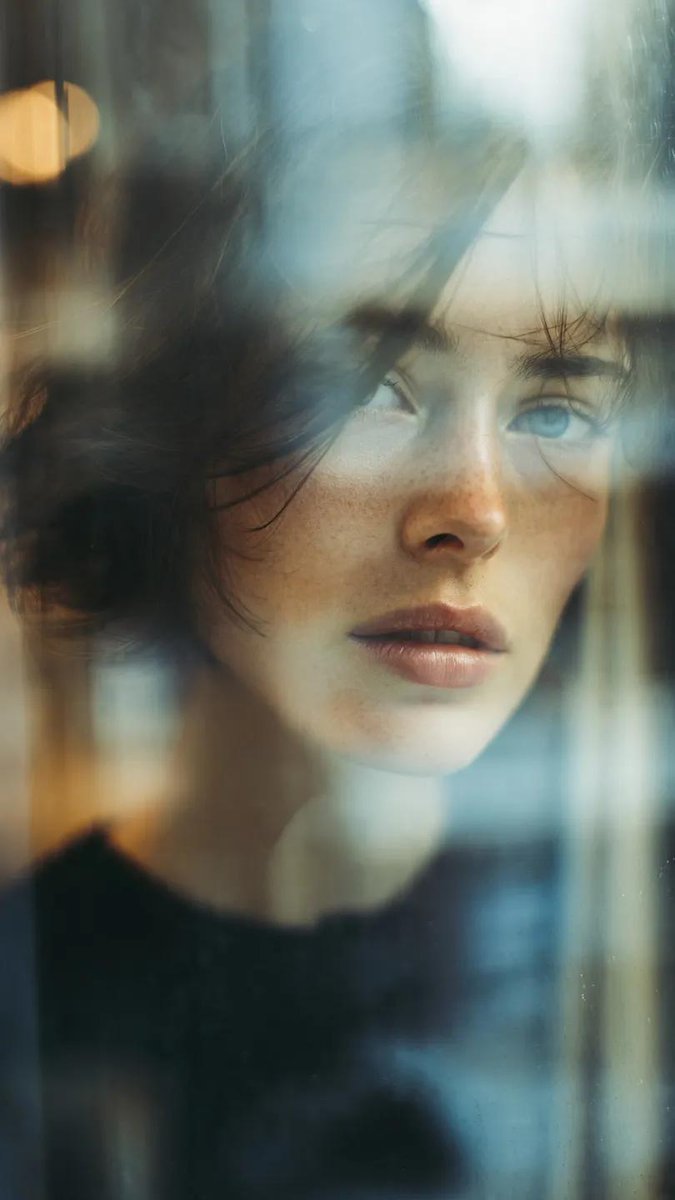 Layered Glass Window Portrait Reflection