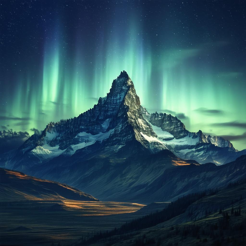 Midnight Aurora Blazing Over Cinematic Mountain