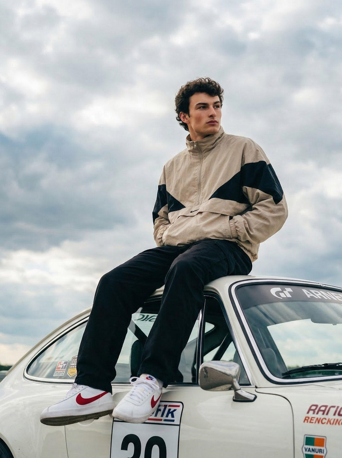 Cinematic Vintage Car Rooftop Portrait