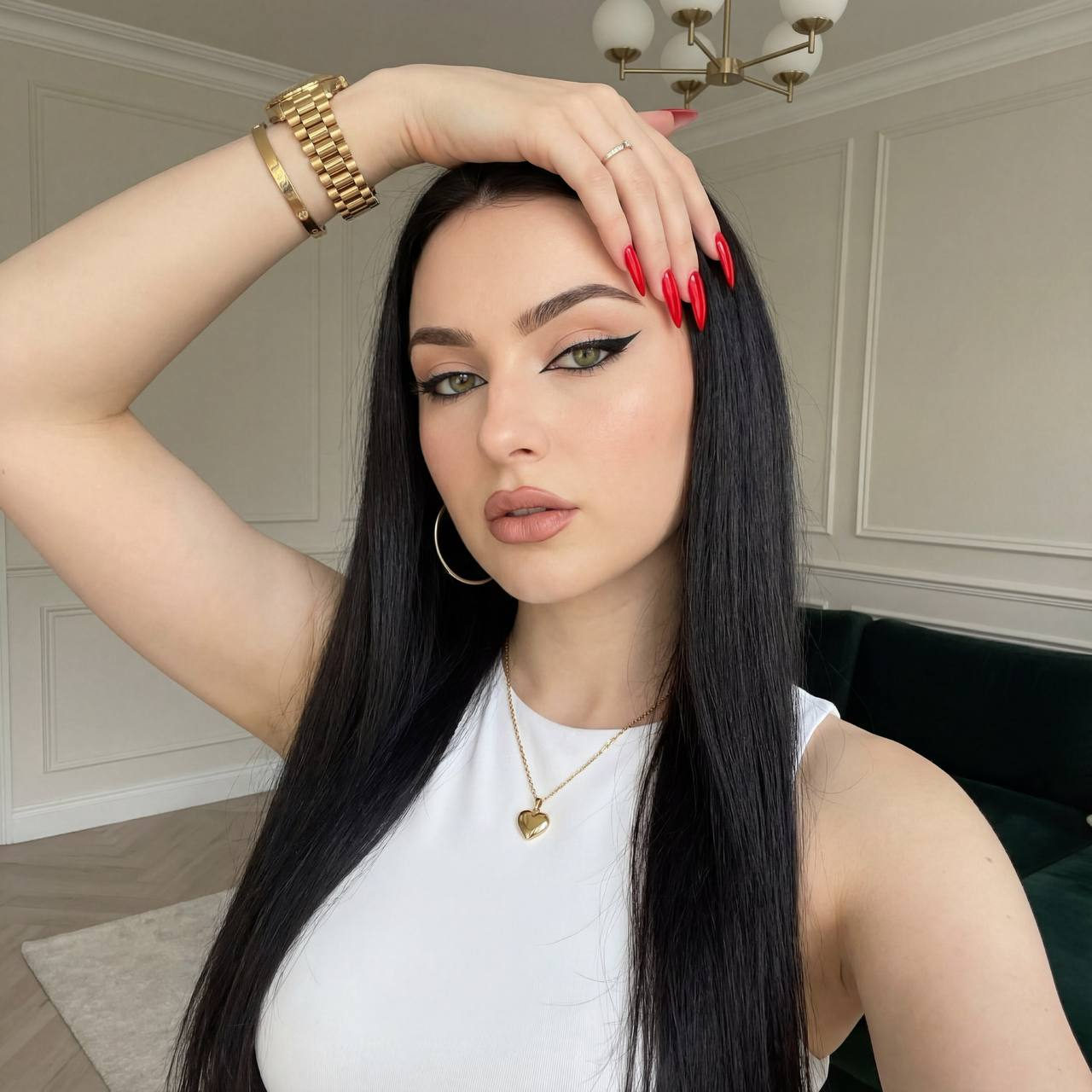 Bold Red Nails Selfie