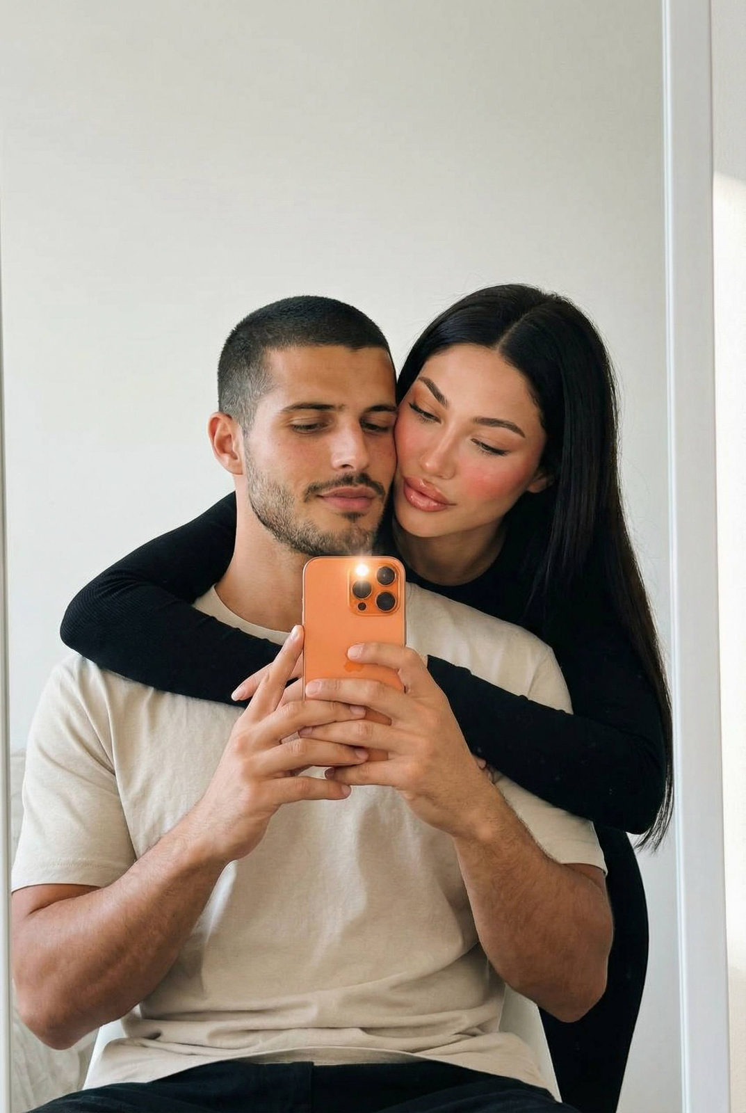 Cozy Couple Mirror Selfie