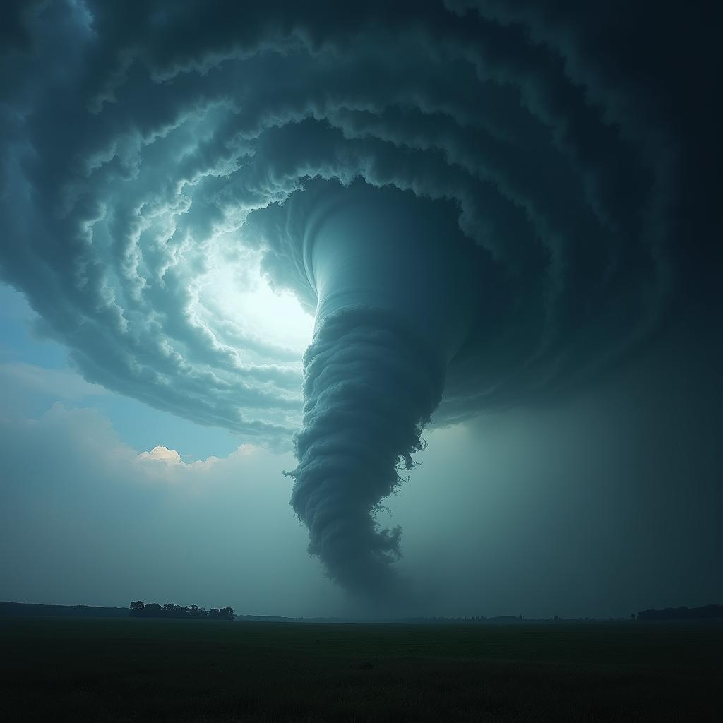 Tornado Vortex Swirling in Dramatic Storm Light