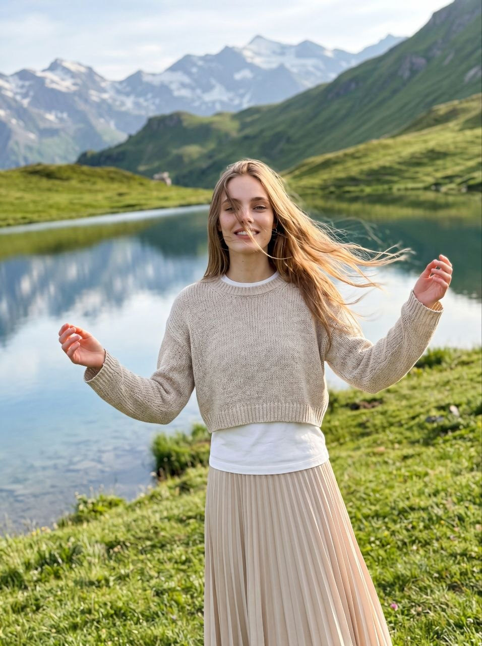 Girl By Mountain Lake