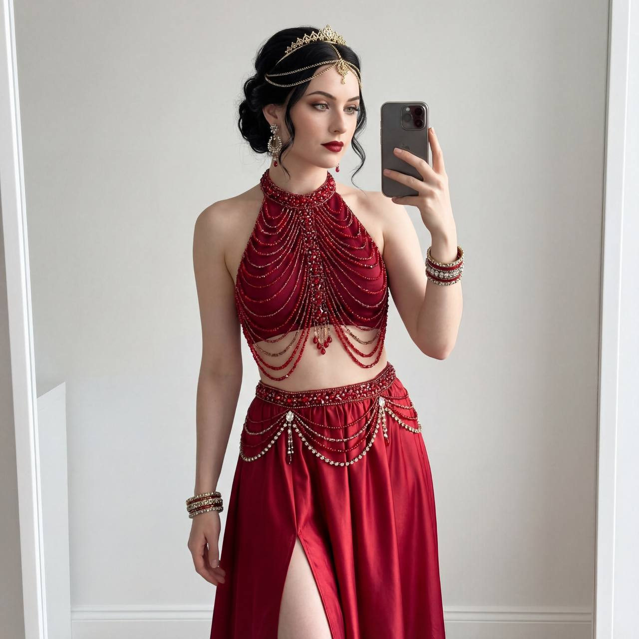 Oriental Red Couture Mirror Selfie