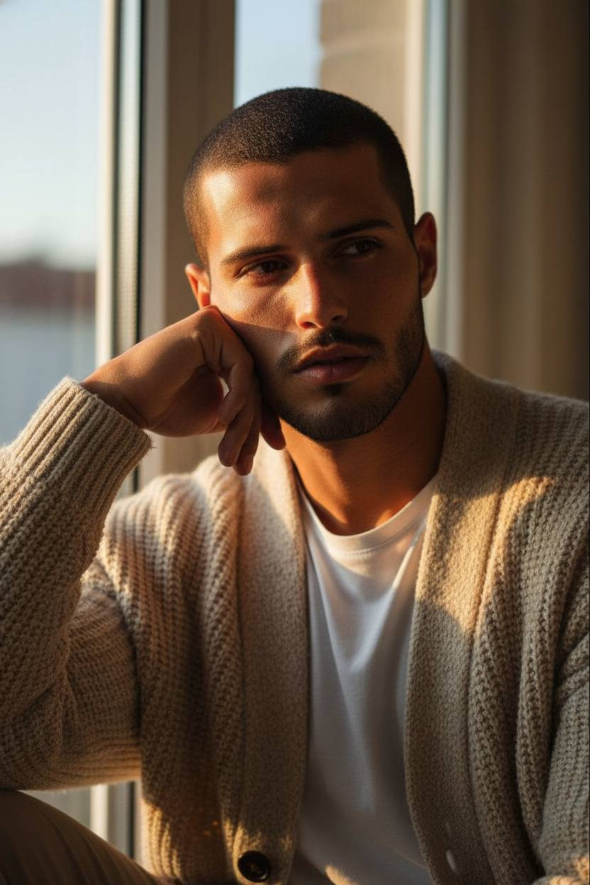 Contemplative Man in Golden Light