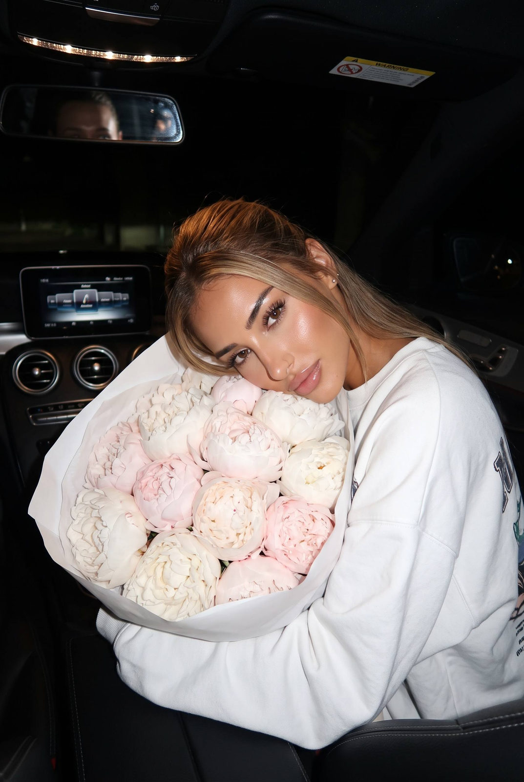 Night Car Portrait with Peonies