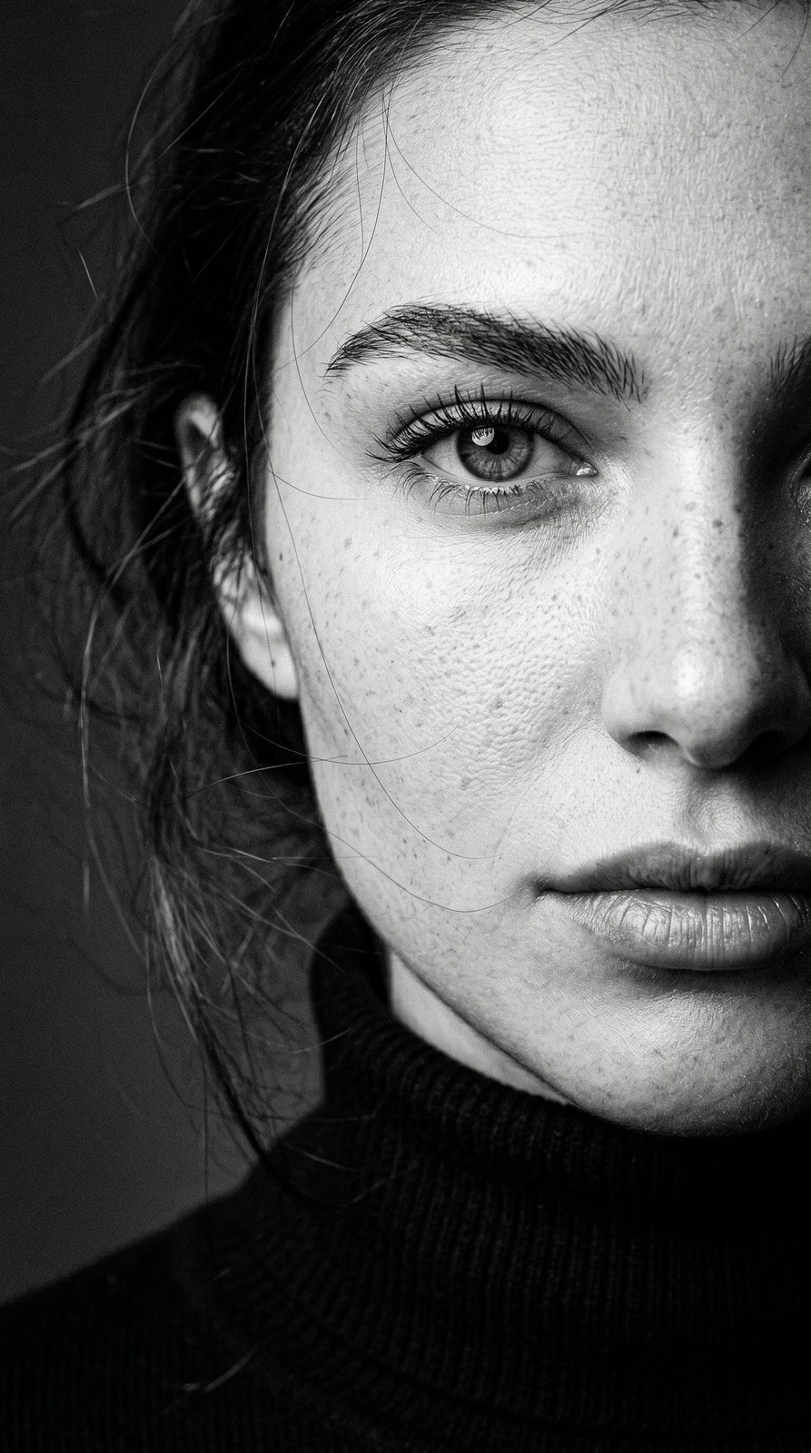 Cinematic B&W Girl Close-Up