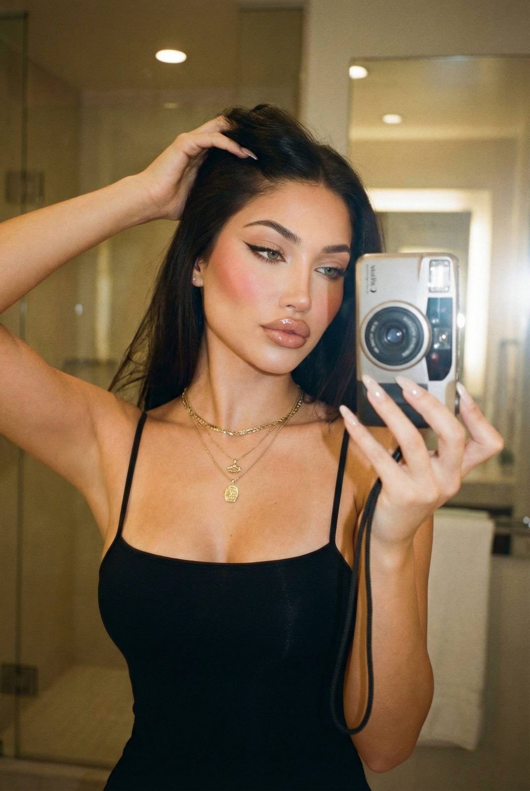 Retro Glam Mirror Selfie in Warm Light