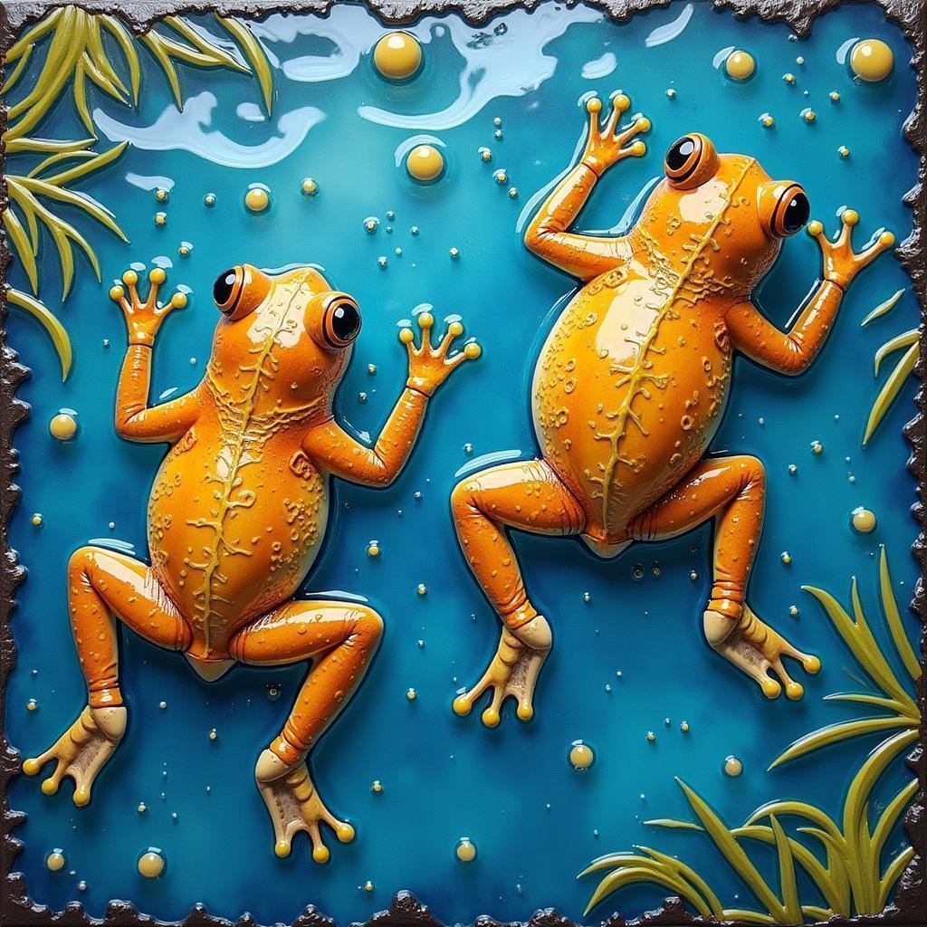 Toads Swimming Together in Encaustic Waters