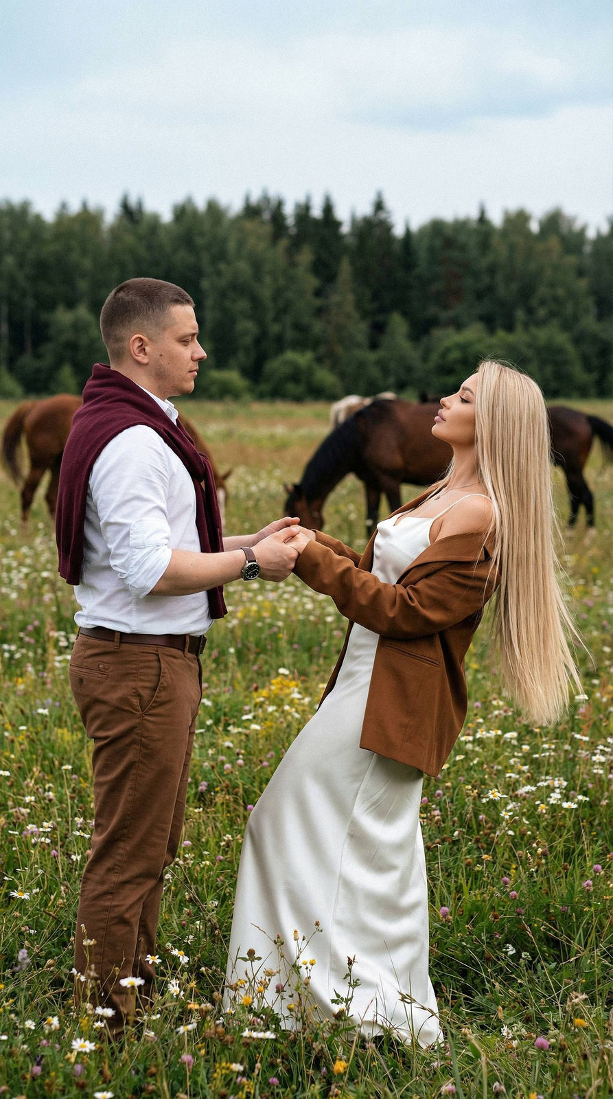 Lovers' Cinematic Meadow Moment