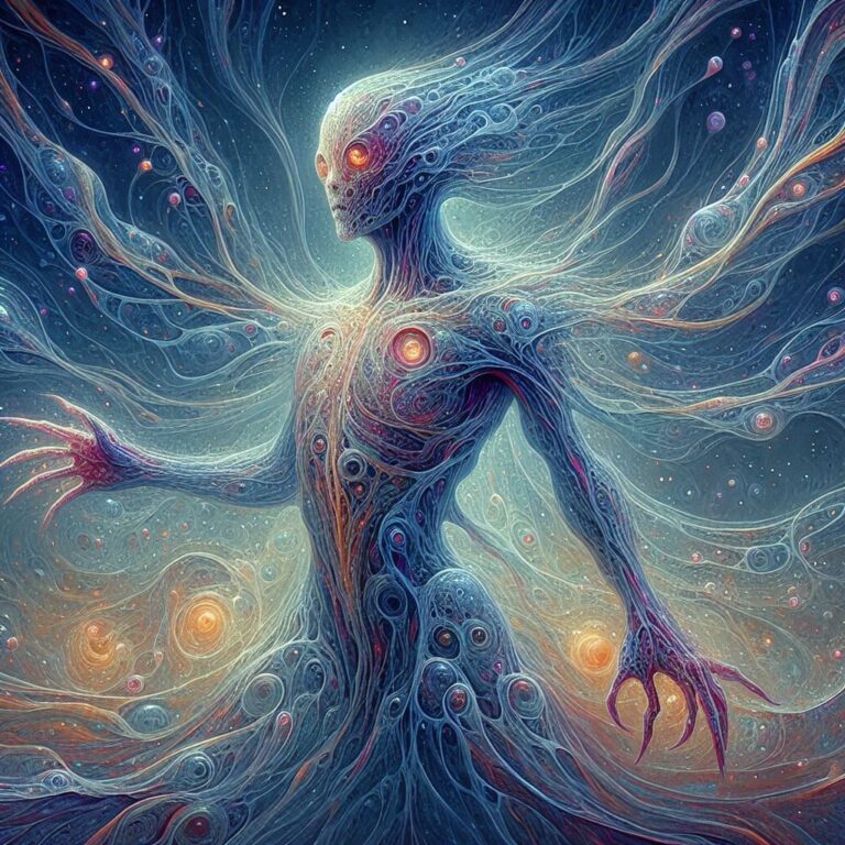 Telekinetic Alien in Vivid Dreamscape Painting