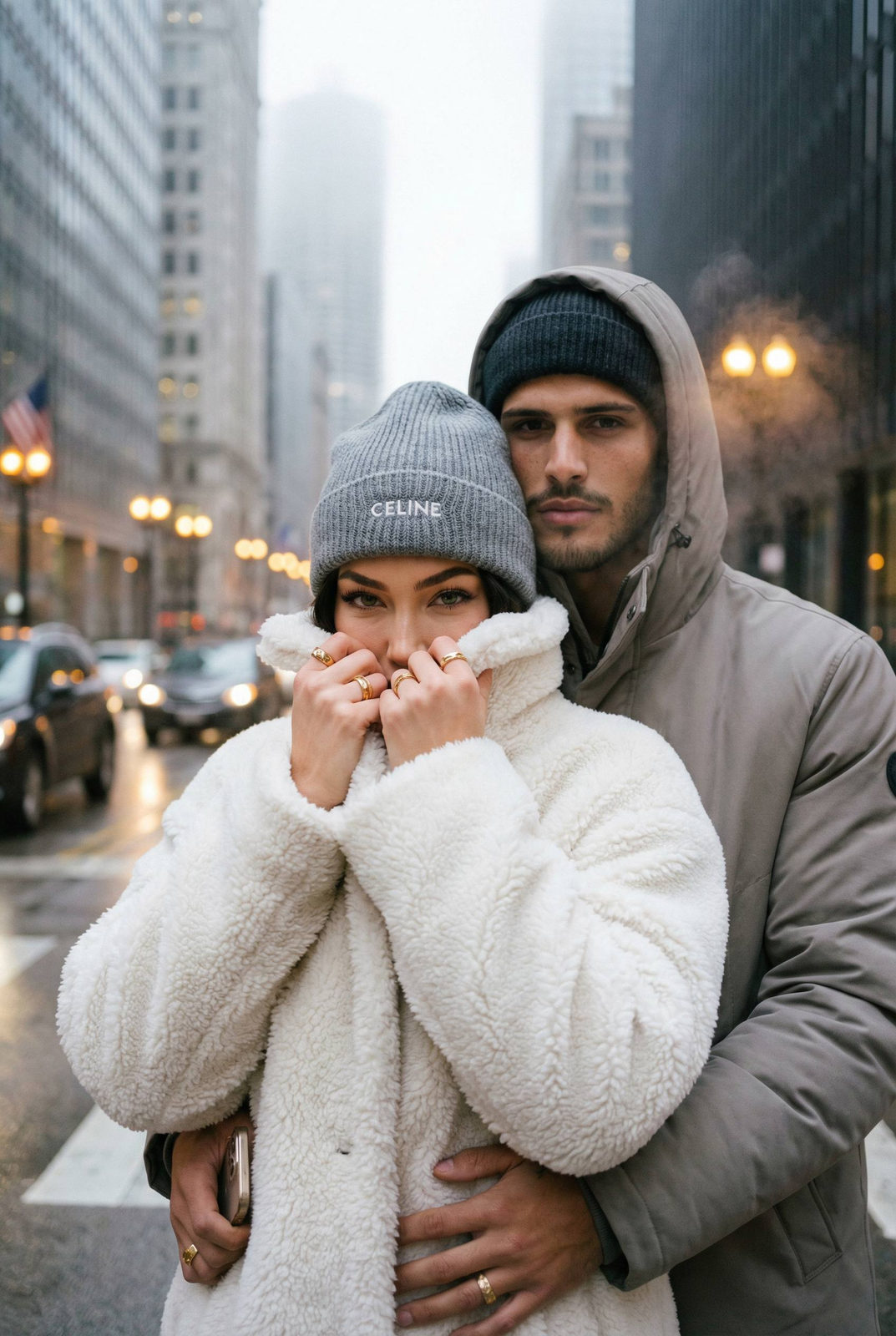 Foggy City Winter Couple Street Style