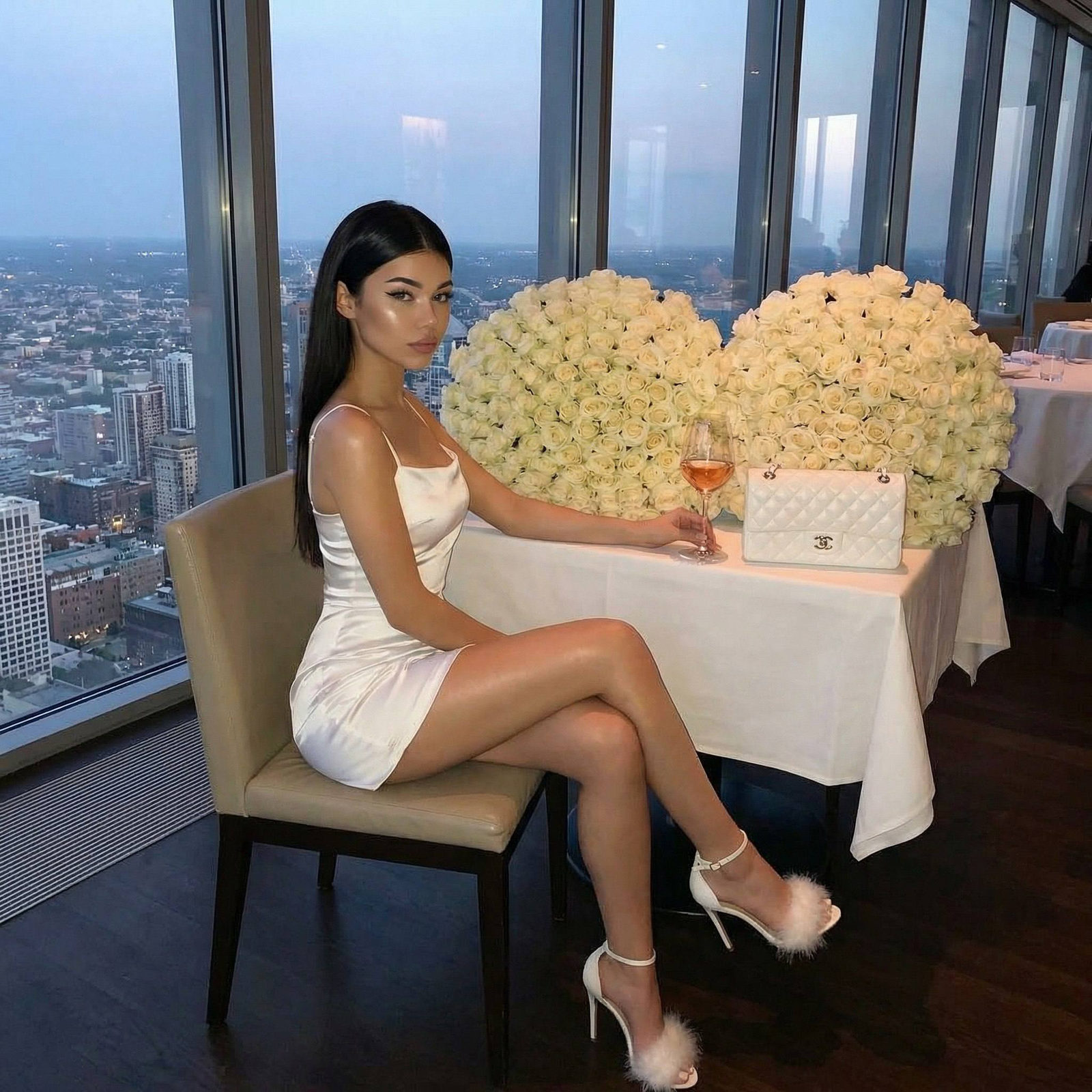 Elegant White Satin Rose Dinner