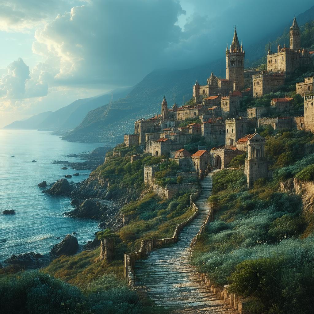 Coastal Medieval City From a Cinematic Sky