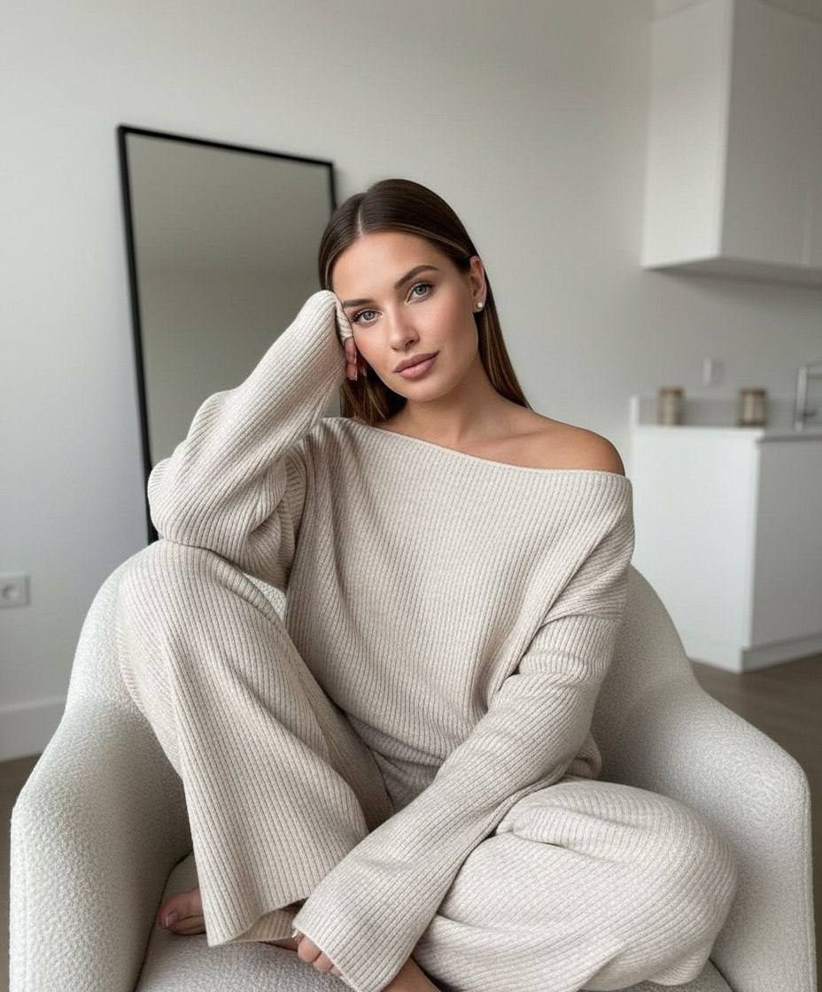 Cream Knit Cozy Home Portrait